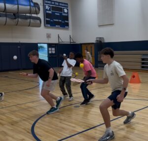 Students using heart rate monitors in PE