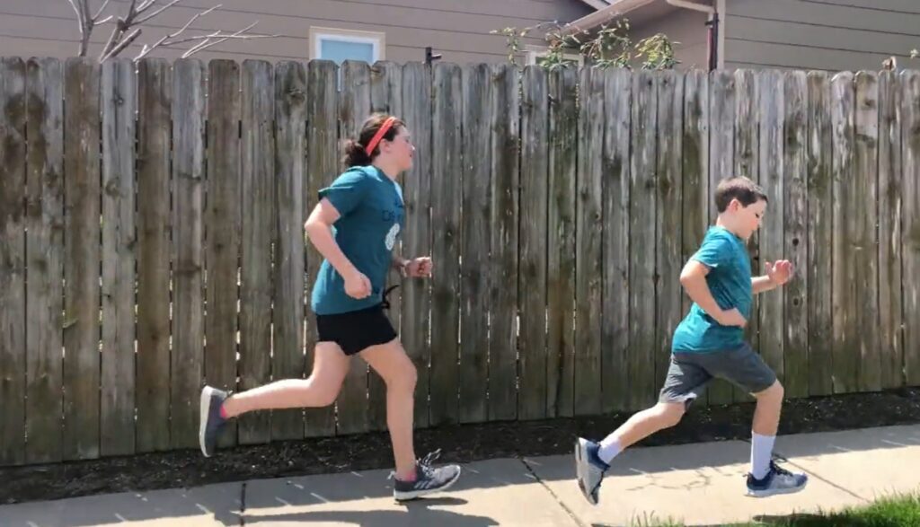 Kids running virtual PE heart rate monitors